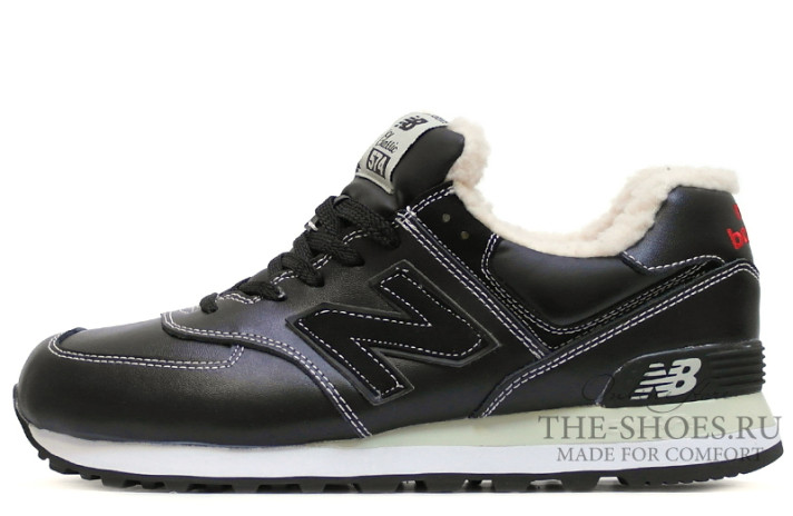 Кроссовки New Balance 574 winter leather black neat v2  черные, кожаные