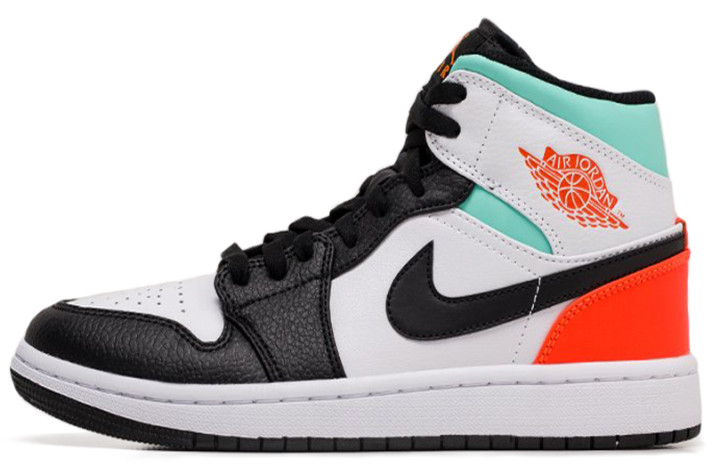 Кроссовки Nike Air Jordan 1 Mid White Black Red Spruce BQ6931-100 белые, черные, кожаные